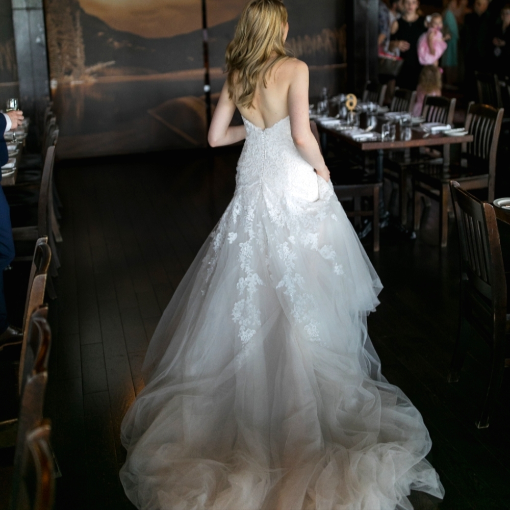 Ivory Lace and Tulle over Almond Gown with belt